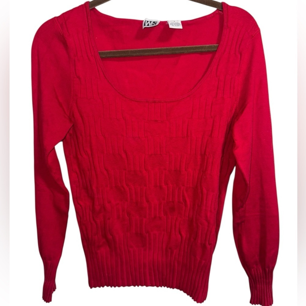 Red WR Silk Blend Textured Top Long Sleeve Women’s L (Fits S–M) - Picture 2 of 8